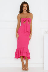 Pop Of Glam Strapless Midi Dress Fuchsia
