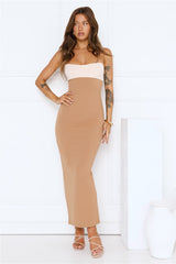 Silent Allure Strapless Maxi Dress Camel