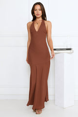 Polished Edge Halter Maxi Dress Brown