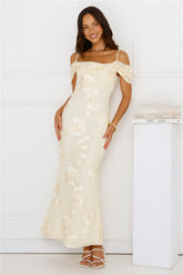 You’re Magic Off Shoulder Mesh Maxi Dress Yellow