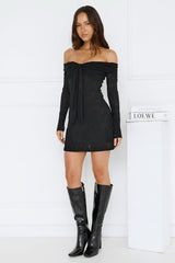 Refined Beauty Off Shoulder Long Sleeve Mini Dress Black