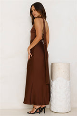 Luxe Experience Satin Maxi Dress Brown