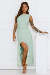 Effortless Girl Off Shoulder Mesh Midi Dress Sage
