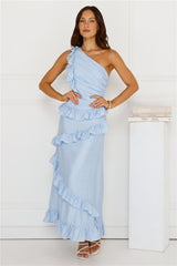 Moonlit Thoughts One Shoulder Maxi Dress Blue