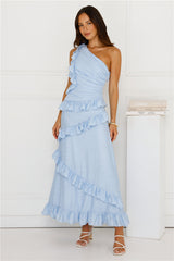 Moonlit Thoughts One Shoulder Maxi Dress Blue