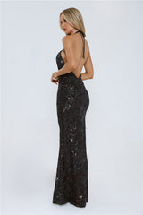 The Sparkling Muse Sequin Halter Maxi Dress Black