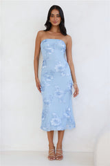 Seraphic Strapless Mesh Midi Dress Blue
