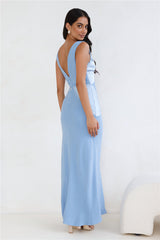 Subtle Splendor Satin Maxi Dress Light Blue