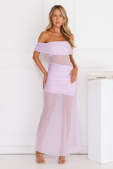 Subtle Spark Off Shoulder Mesh Maxi Dress Lilac