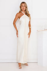 Luxora Lady Halter Satin Maxi Dress Yellow