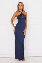 Diamond Elegance Satin Maxi Dress Navy