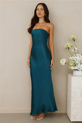 The Felicity Strapless Satin Maxi Dress Teal