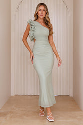 Luxe By Moonlight One Shoulder Mesh Maxi Dress Sage