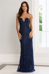 Wedded Wonders Strapless Maxi Dress Navy