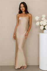 The Felicity Strapless Satin Maxi Dress Champagne