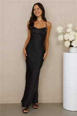 The Samara Satin Maxi Dress Black