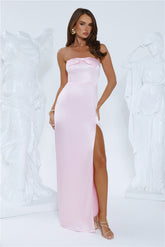 Sleek Aura Strapless Satin Maxi Dress Pink