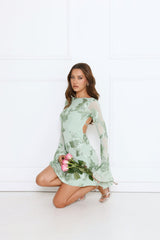 Love Notes Only Long Sleeve Mini Dress Sage
