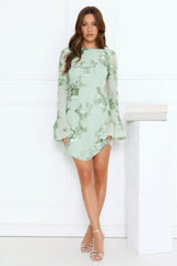 Love Notes Only Long Sleeve Mini Dress Sage