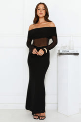 Softspell Off Shoulder Mesh Maxi Dress Black