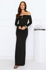 Gilded Nightfall Off Shoulder Maxi Dress Black