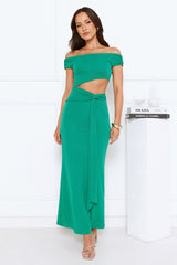 Old Love Letter Off Shoulder Maxi Dress Green
