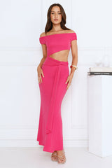 Old Love Letter Off Shoulder Maxi Dress Pink