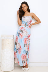 Peach Petal Path Maxi Dress Blue