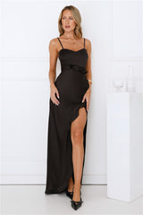Rosewater Kiss Satin Maxi Dress Black