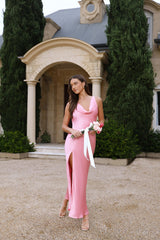 The Loretta Cowl Satin Maxi Dress Candy