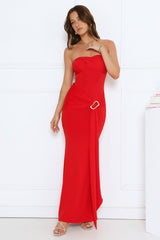 Luxe Rendezvous Strapless Maxi Dress Red