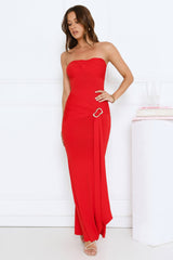 Luxe Rendezvous Strapless Maxi Dress Red