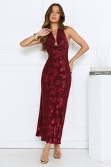 Where's My Tiara Halter Maxi Dress Burgundy