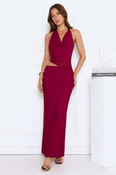 Bloomlit Nights Halter Maxi Dress Red