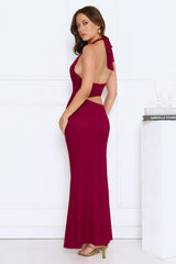 Bloomlit Nights Halter Maxi Dress Red