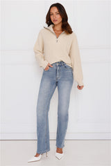 Snowfall Knitted Half Zip Sweater Cream
