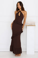 Mango Mojito Halter Maxi Dress Brown