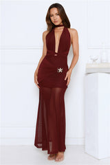 High Key Muse Mesh Maxi Dress Burgundy
