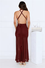 High Key Muse Mesh Maxi Dress Burgundy