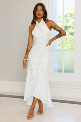Hints Of Wildflowers Halter Maxi Dress White
