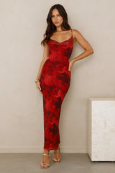 Pretty On Purpose Mesh Maxi Dress Red