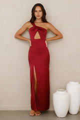 Strong Desire Satin One Shoulder Maxi Dress Burgundy