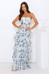 Bloom Spell Strapless Maxi Dress Blue