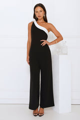 Power Pose One Shoulder Jumpsuit Black