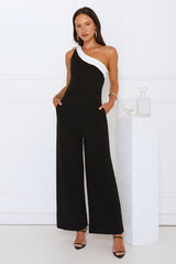 Power Pose One Shoulder Jumpsuit Black