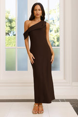 Shadow Whispers Off Shoulder Maxi Dress Brown