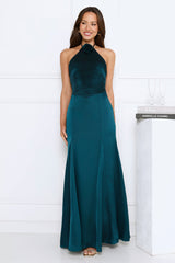 Glowing Sunrays Halter Maxi Dress Dark Green