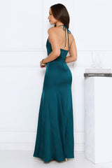 Glowing Sunrays Halter Maxi Dress Dark Green