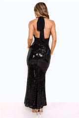 Star Sparkle Halter Sequin Maxi Dress Black