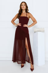Champagne Evenings Halter Maxi Dress Burgundy